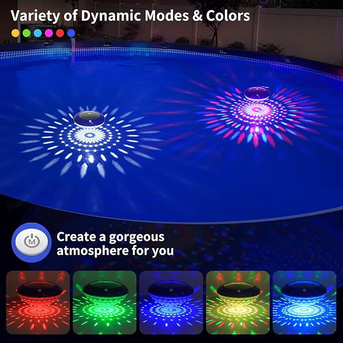 FirstE Solar Floating Pool Lights, RGB Color Changing Pool Floating Light, IP68 Waterproof LED Solar Pool Lights That Float, Hangable Auto ON Off for Above In Ground Pools Wedding Party Decoration (4)