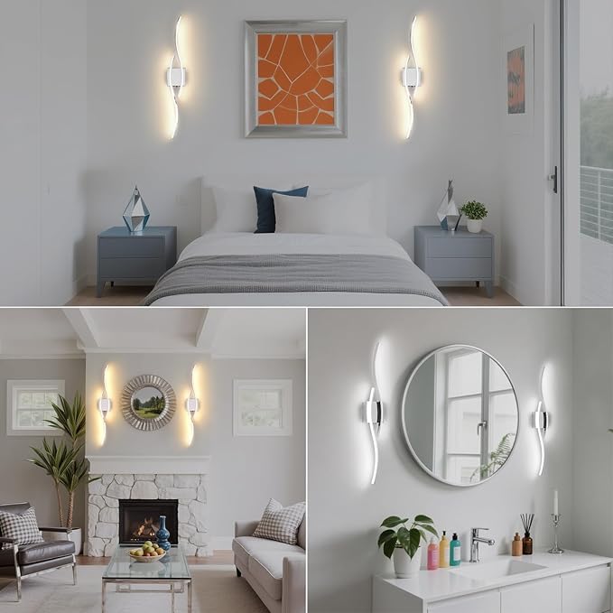 Battery Operated Wall Sconce, Silver LED Battery Wall Light dimming with Remote Control, 31.4Inch Rechargeable Chrome Wireless Wall Lights for Living Room, Bedroom, and Stairs Wall Sconces (2 Pack)