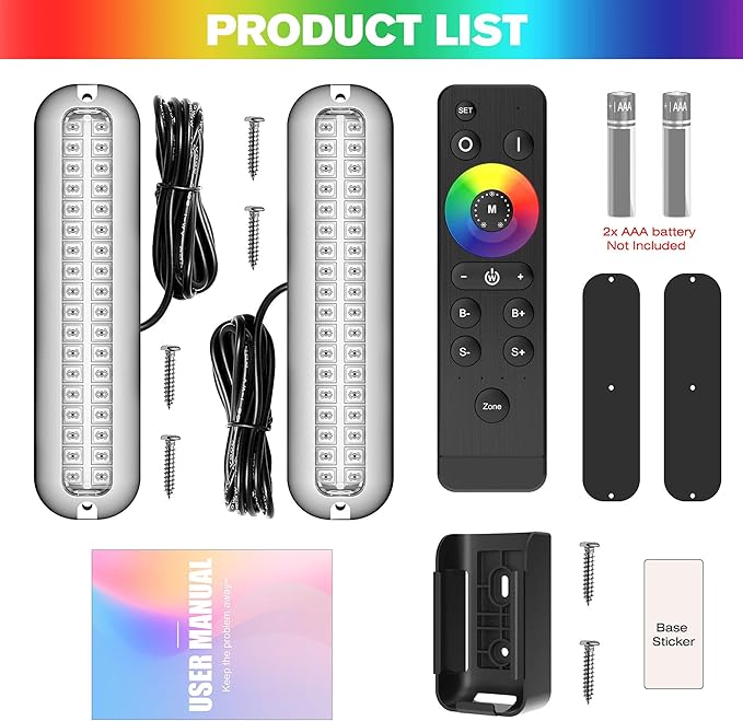 HUSUKU GT1 Underwater Boat LED Lights Marine Color Light Kit, 6.7" 2000LM RGB IP68 36LED 12V~24V 316 316 Stainless, Wireless Grouping & Control Auto Sync, Multi Color Light for Yacht Boat Deck Pontoon