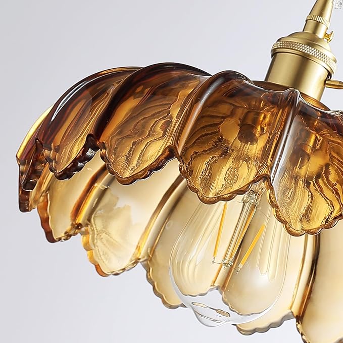 Plug in Pendant Light: Amber Glass Hanging Lamp Plug in, 14.7ft Swag Lamp Cord with On/Off Switch for Kitchen Island/Dining Room/Bedroom/Living Room Hanging Light, No Bulb