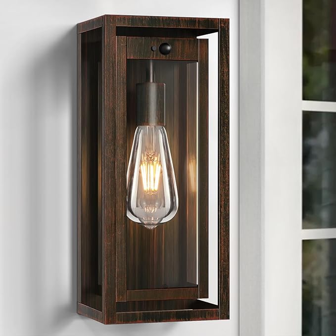 15" Motion Sensor Classic Outdoor Light Fixture Wall Mount, 3 Lighting Modes Waterproof Anti-Rust Wall Sconces, 2 Pack Exterior Lighting Fixtures for Front Door, Porch, Garage