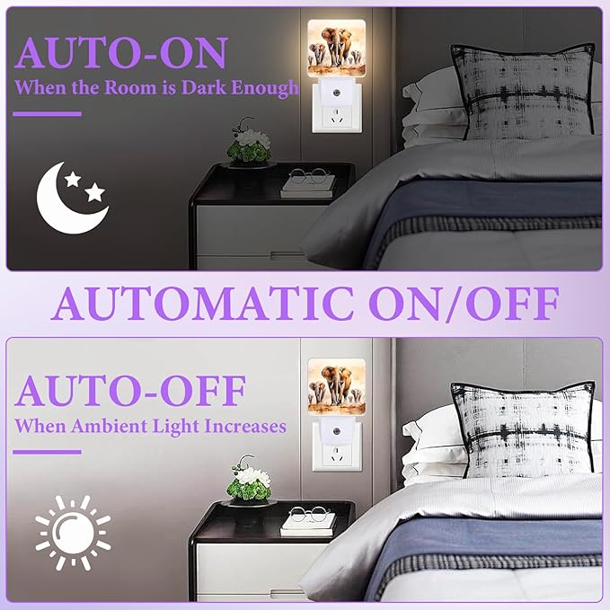 African Elephant Night Light,Plug-in Night Lights with Dusk-to-Dawn Sensor for Bedroom,Bathroom and Living Room Sleep Friendly lamp 0.5w