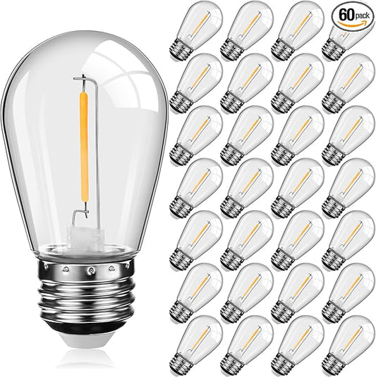 Mudder 60 Pack Halloween LED Light Bulbs 1w Replacement Light Bulbs S14 Shatterproof Waterproof String Lights Indoor Outdoor LED Lights Vintage Patio Bulb, E26 110v Regular Base (Warm White)