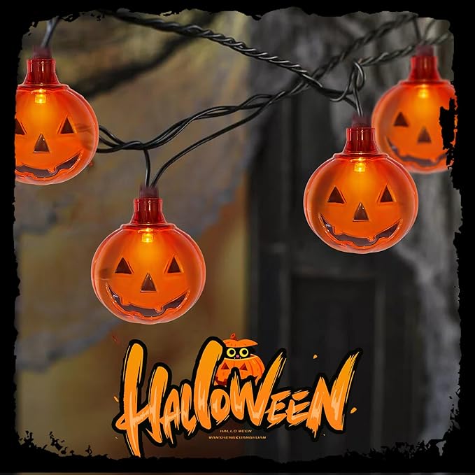 Halloween Led Pumpkin Lights Outdoor 8.5Ft Halloween Decorations Lights with 10 LED Clear Orange Pumpkin Light Waterproof, Plug in Pumpkin String Light for Indoor Party Patio Window Garden Home Decor