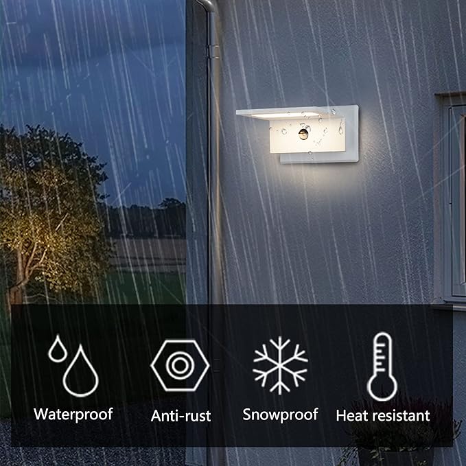 Lustrlach Motion Sensor Outdoor Wall Lights White for House Modern LED Exterior Light Fixture Waterproof Aluminum Wall Mount Lamp 10W,3000K