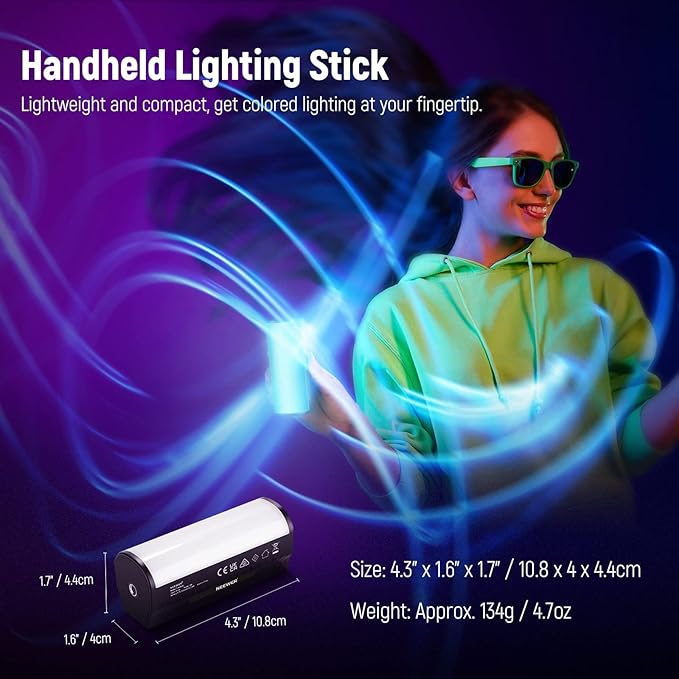 NEEWER Magnetic RGB Video Light, 360° Full Color RGB61 LED Camera Lighting with 3 Cold Shoe, TL96RGB Basic 2 Pack Magnetic Handheld Light Wand for Photography TikTok YouTube Vlog Included
