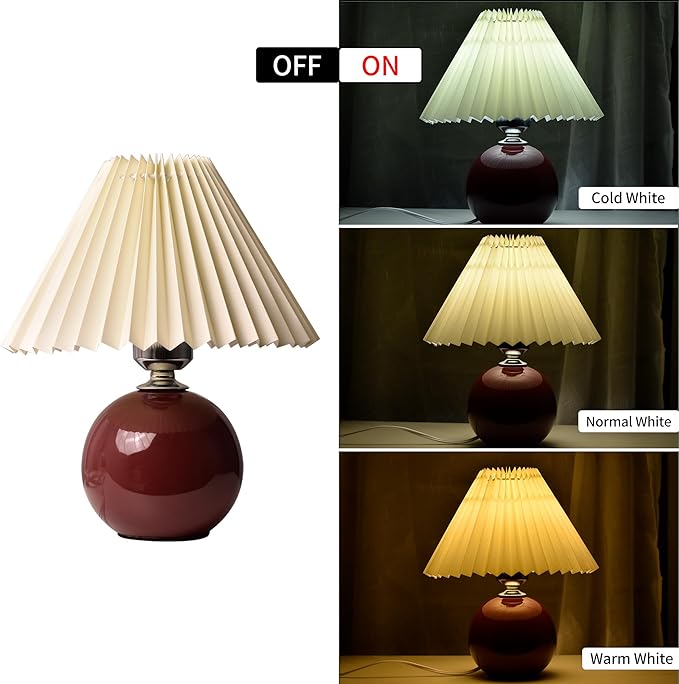 Korean Pleated Table Lamp Ins DIY Ceramic Table Lamps for Living Room Home Deco Cute Lamp with Tricolor Led Bulb Beside Lamp…