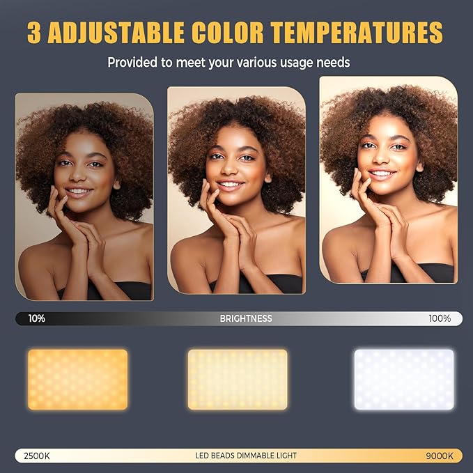 MACTREM 168 LED Selfie Light for iPhone,Portable Phone Light, 3000Mah Rechargeable Video Light, Adjusted 3 Modes, for iPhone, Camera, Laptop, iPad, Video Conference, TikTok(White)