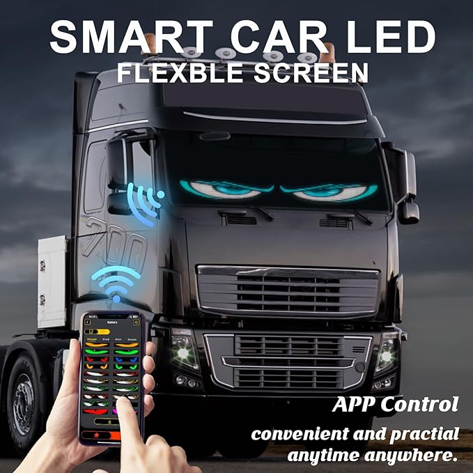 Devil's Eye 2-Pack:23.42"x4.72" Programmable ojos led para carro Windshield Display for Sedans, SUVs & Medium Trucks - USB-Powered LED Matrix Panel, Remote/App Control, Custom Car