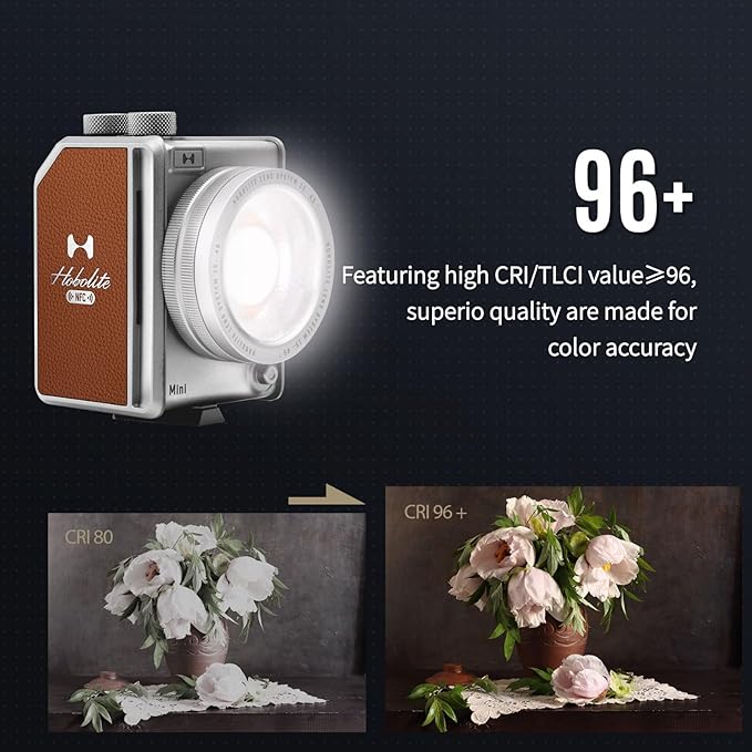 Photography Lighting Mini Creator Kit - 20W Bi-Color LED Light with CRI/TLCI 96+, 2700K-6500K Dimmable, App Control, Flicker-Free, Aircraft-Grade Aluminum with Vegan Leather Accents