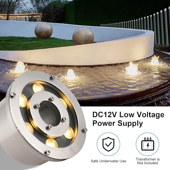 Fountain Light LED Underwater Pond Lights Warm White DC12V IP68 Waterproof Submersible Light for Garden Fountain Pond