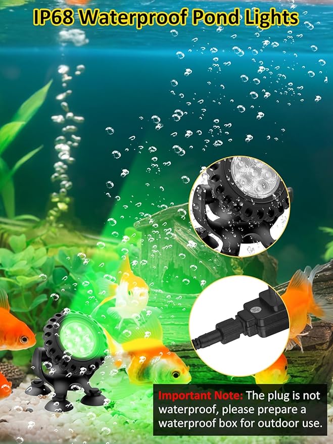 T-SUN Colored Pond Lights with Timer,LED Underwater Pond Light Submersible Fountain Lights for Fish Tank Landscape Spotlight-Remote Control, IP68 Waterproof, Aquarium, Yard (4 Heads)