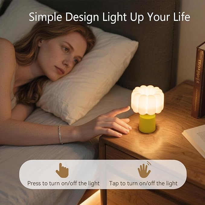 Vivilumens Kids Night Light for Bedroom Dimmable Touch Control 30 Min Auto Off Novelty Flower Brightness Levels Rechargeable Night Lamp Nursery Eye Caring Bedside Lamp Christmas Gifts for Birthday