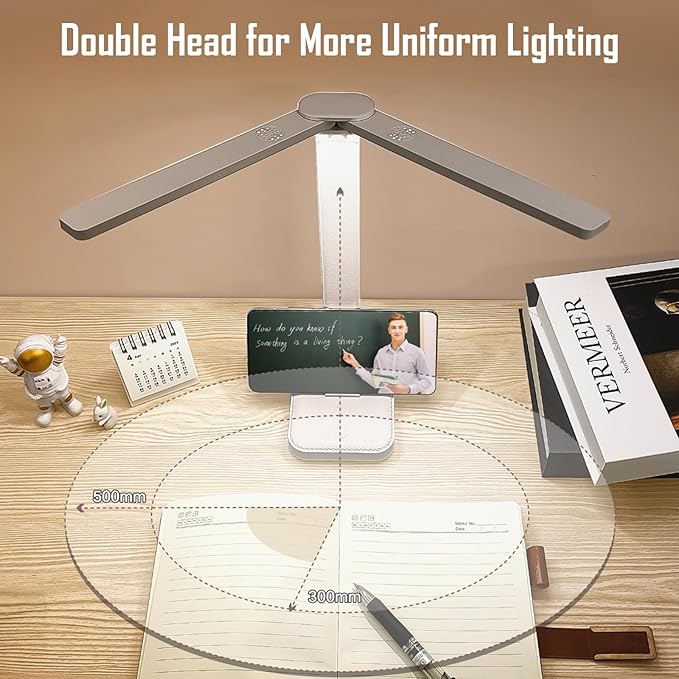 LED Double Head Desk Lamp, Rechargeable Portable Table Lamp, Adjustable Light Color and Brightness, USB Powered, LED Light for Work, Reading, Emergency (Blue)