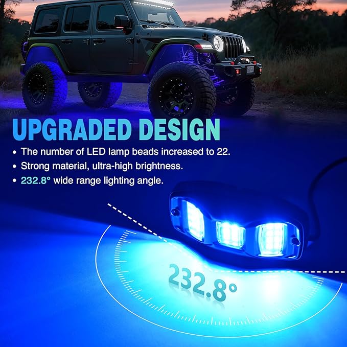 Nilight RGBW LED Rock Lights Kit, 4 Pods 22LED Wide Angle Remote & Bluetooth App Dual Control with Music Modes Multicolor Underglow Neon Wheel Well Light Fit for ATV UTV SUV Offroad Truck RZR Boat