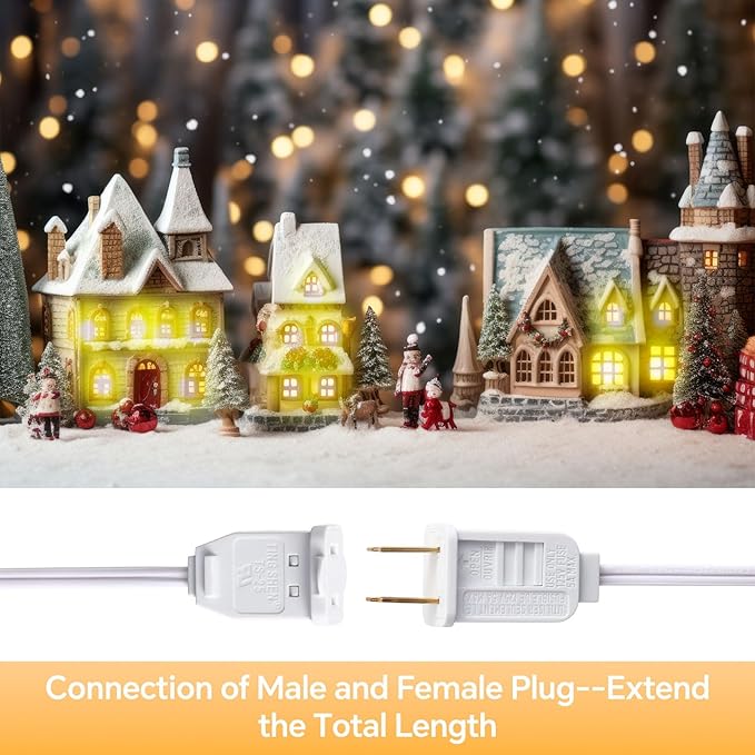 Leelosp 3 Pack Accessory Cord with LED T20 Light Bulb, 13FT Light Cord Blow Mold White Bulb with On/Off Switch Female Plug Clip for Christmas Village Houses Trees Crafts Lamp Holiday