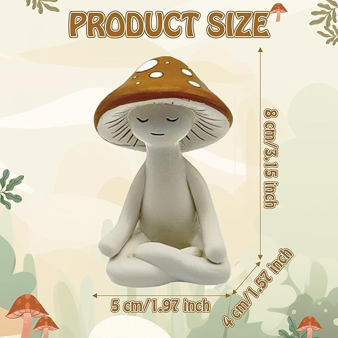 Meditation Mushroom Resin Statue - Cute Yoga Meditation Mushroom Statue for Desk Living Room Resin Figurine for Home Patio Office Decor Cute Plant Statues for Tabletop Garden Backyard Decor