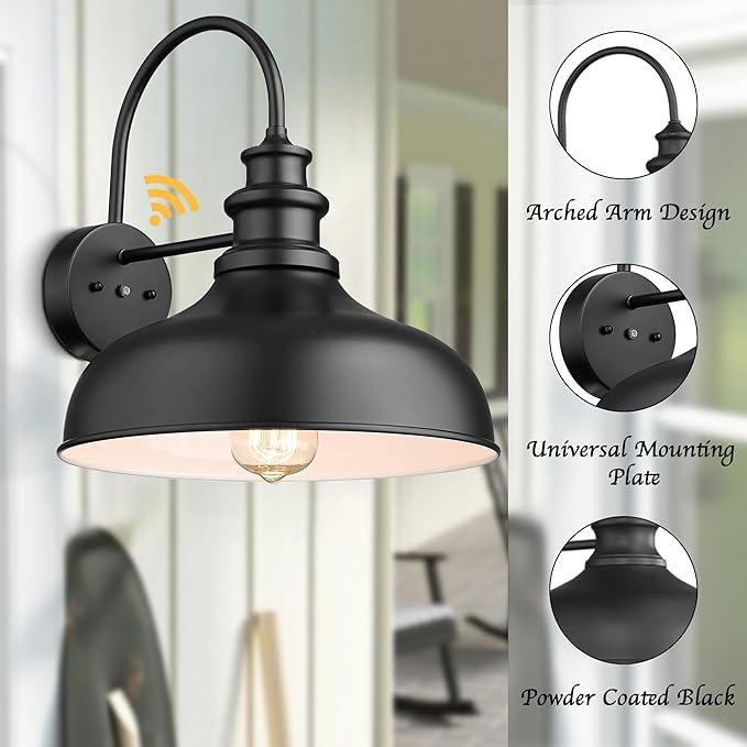 Bestshared Dusk to Dawn Sensor Farmhouse Barn Light, Outdoor Wall Sconce, Outdoor Wall Lantern for Porch, Exterior Light Fixtures Porch Lights (Black+White, 2 Pack)