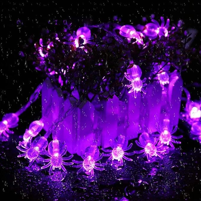 Halloween Solar String Lights, 21.3 Ft 30 LED Purple Spider LED Lights IP65 Waterproof for Halloween Outdoor Indoor Party Decor, Patio, Lawn, Garden, Yard
