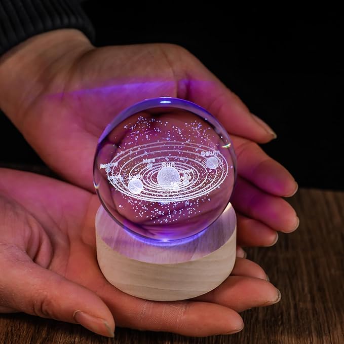 3D Solar System 60mm Crystal Ball Astronomy Universe Gifts 3D Solar System Planets Model Science Space Themed Physics Gifts Night Light lamp for Kids Men Him Science Teacher