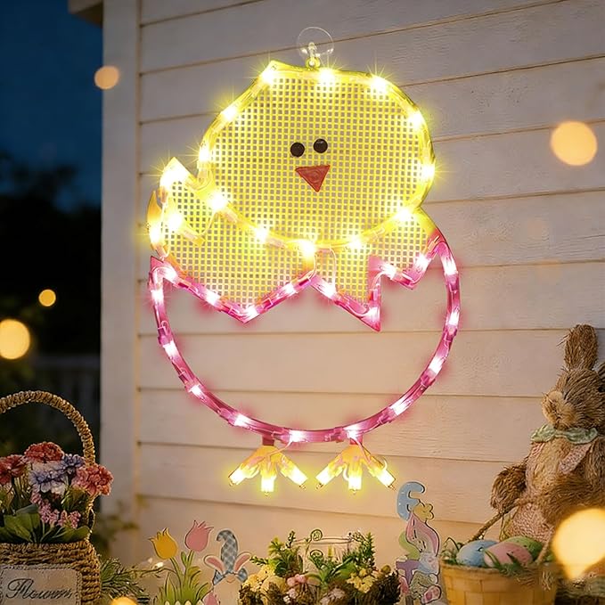 17" 40LED Lighted Cartoon Chick Easter Decor - UL Certified, Warm Ambient Glow, Window Display & Hanging Decor, Festive Mantel Accent, Sturdy Gift Box Packed