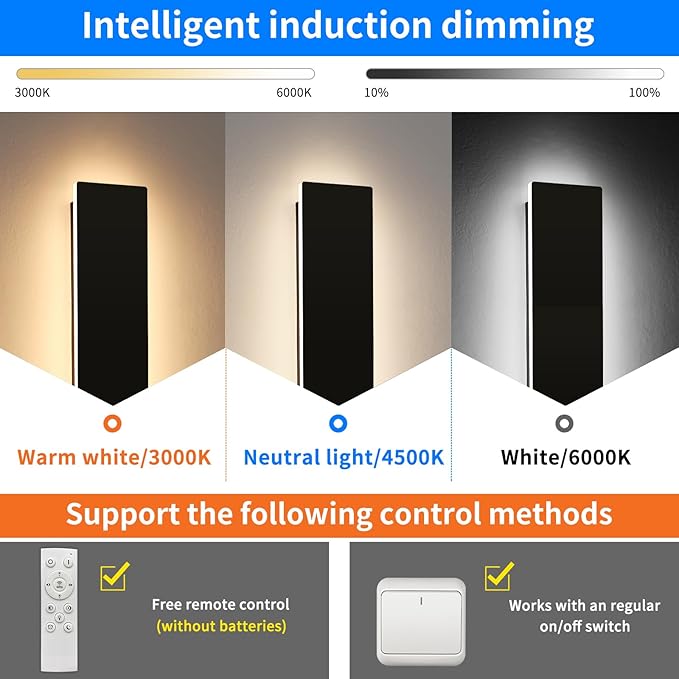 Mikeru Upgraded 2 Pack 47.2" Long & 4.3" Wide LED Wall Sconce, 10%-100% Dimming + 3000K-6000K Adjustable, IP65 Waterproof Outdoor Light Fixtures Cover US Junction Box for Porch, Garage, Basement