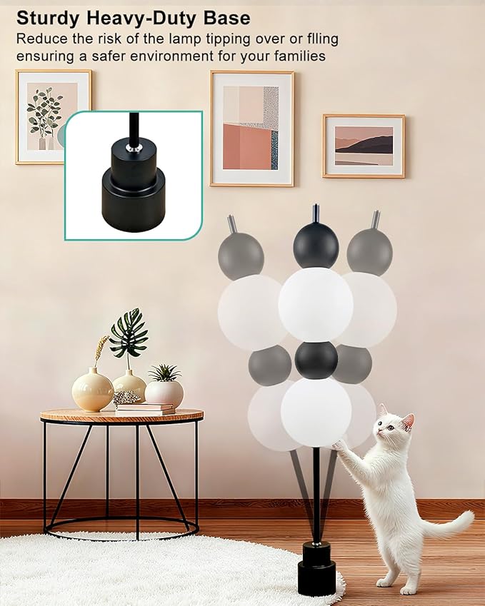 Globe Floor Lamp - Black Metal with White Globe Tower, 3000K Dimmable LED, Touch Switch, Modern Tall Standing Lamp for Bedroom, Living Room, Home Office