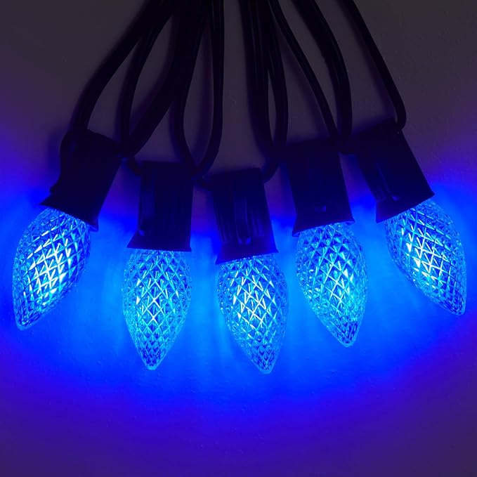 Minetom 25 Pack C7 LED Christmas Lights Bulbs, Shatterproof Replacement for String Lights, E12 Candelabra Base, Commercial Grade Dimmable Holiday Bulbs, Blue