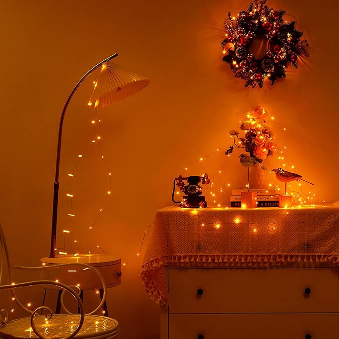 1 Pack 16.4ft Battery Operated String Lights with Timer, Warm White with Synchronized Twinkle Mode, Fairy Lights Battery Powered, 50 LEDs, Idea for Christmas Bedroom Party Wedding