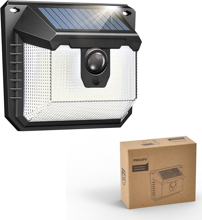 Philips Solar Lights Motion Sensor Outdoor, 120 LEDs Solar Powered Security Lights,3 Lighting Modes, Waterproof Wall Lights for Outside Yard Fence Garden Garage
