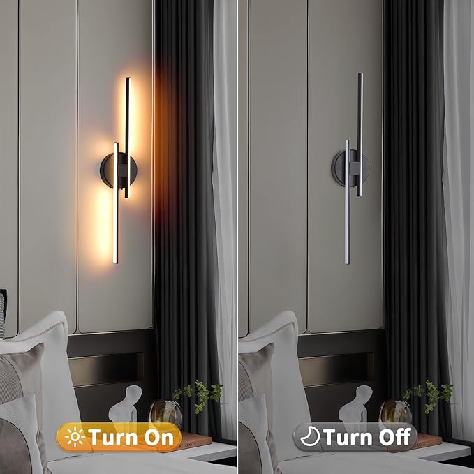 Rechargeable Battery Operated Wall Sconce, Black Wireless LED Wall Sconce with Remote Control, Dimmable 3 Colors Cordless Wall Lights for Living Room, Bedroom, Hallway, 23.6 Inch