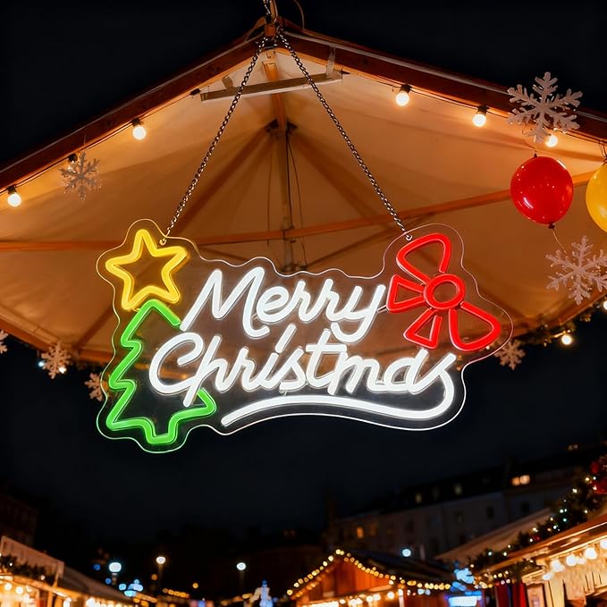 Merry Christmas Neon Sign Dimmable Christmas Neon Lights Xmas Wall Decor USB Powered Led Lights Xmas Party Bar Pub Club Winter Holiday Home Living Window Bedroom Festival Gift Decorations