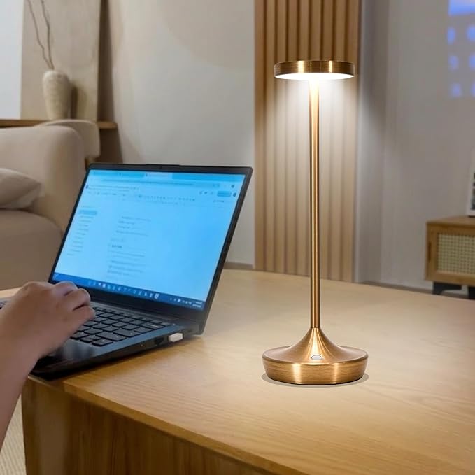 Cordless Table Lamp Rechargeable - 6000mAh LED Battery Operated Table Light - Portable Touch Dimmable Outdoor Waterproof Table Lamps for Patio Restaurant Dining (2 Bronze)