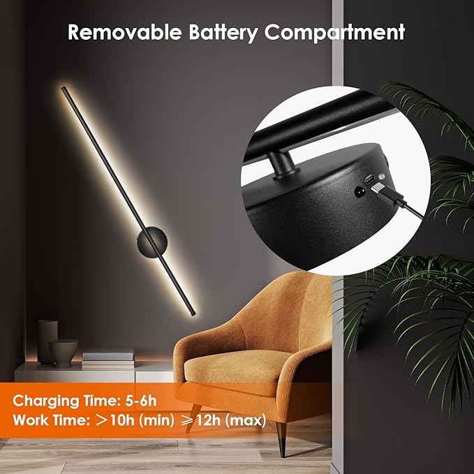 Battery Operated Wall Sconces Set of Two, Wireless Rechargeable Wall Lights with Remote Control, Dimmable LED Wall Lamp Indoor, Wireless Lights for Living Room Bedroom Hallway, Black