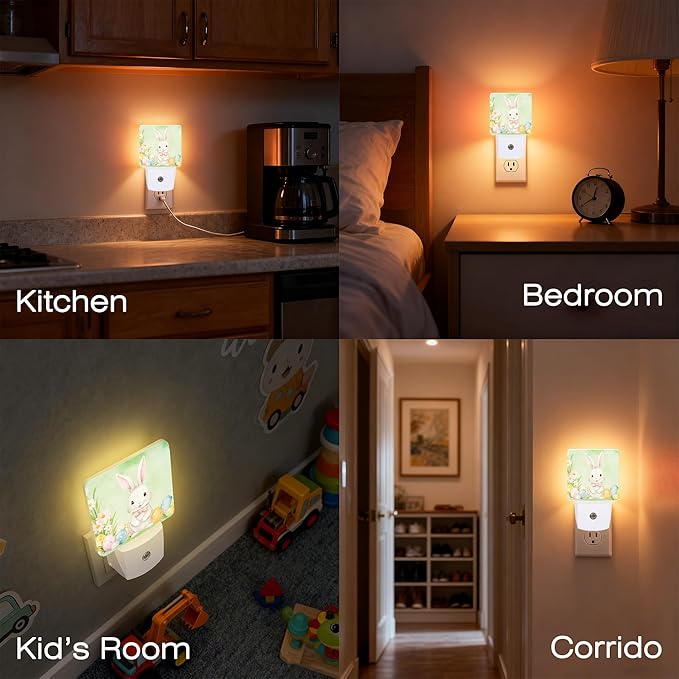 Easter Bunny Eggs Floral Night Light for Kids,Dusk-to-Dawn Auto Sensor Easter Rabbit Flowers Plug in Night Light,0.5W Energy Saving Non-Toxic for Bedroom/Bathroom,Ideal Gifts for Women Men