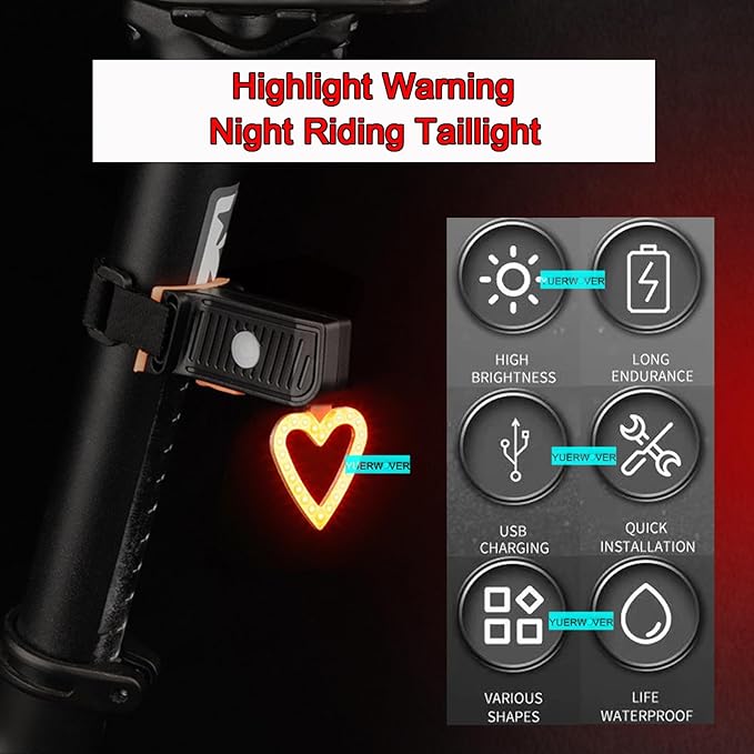 Rechargeable Bike Tail Light LED Bicycle Rear Light Cycling Night Essential Bright Seat Back Safety Lamp 5 Modes Warning Waterproof Flash MTB Light for Men Women Kids