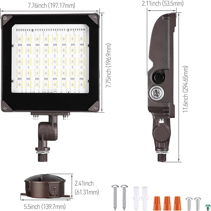 LEONLITE Smart RGB 100W LED Flood Light with Knuckle, Bluetooth Connection APP Control, Commercial Area Lighting for Outdoor Decorations, 3000K-5000K Dimmable, 100-277V, IP65 Waterproof, Pack of 2