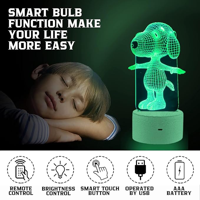 Dog Animal 3D Lamp Night Light Touch Table Desk Lamps 7 Color Changing Lights with Acrylic Flat & ABS Base & USB Charger & Remote Controller