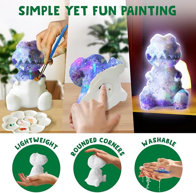 Goody King Paint Your Own Dinosaur Lamp Kit, DIY Night Light, Arts & Crafts for Teens Girls Boys, Painting Kit for Kids, Room Decorations, Christmas Crafts Birthday Gifts for Kids Ages 3 4 5 6 7 8 9