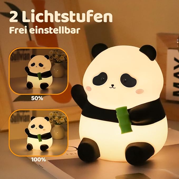 Panda Night Light, 50-Hour Battery & Pat-to-Change Brightness, Squishy Silicone Lamp for Girls Kids Bedroom, USB Rechargeable with Timer, Easter Gifts for Kids