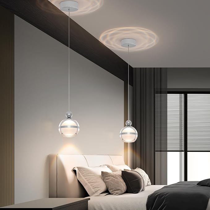Modern Kitchen Pendant Lights, 1-Light Chrome Silver Globe Acrylic Ceiling Hanging Pendant Light Fixtures, LED Pendant Lights Kitchen Island for Dining Room Living Room Bedroom Bathroom