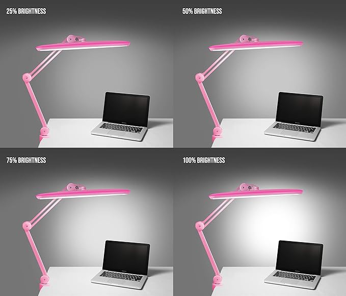 Neatfi XL LED Desk Lamp with Clamp – 2,200 Lumens, 23” Wide, Dimmable Task Light for Office, Study, Crafting & Nail Techs (Non-CCT with Clamp, Pink)