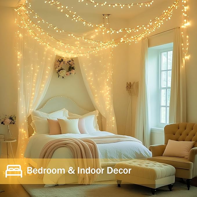 Voice Control Smart Christmas Lights Indoor Outdoor, Clear Wire 66Ft 200 LED String Lights Waterproof, 12 Modes Twinkle Fairy String Light for Xmas Tree Wedding Party Bedroom Decorations (Warm White)