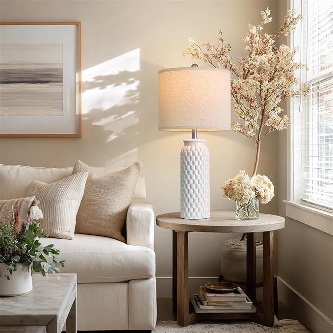 27" White Modern Ceramic Living Room Lamps Bedside Lamp Set of 2 for Bedroom Decor Farmhouse Table Lamp for Living Room Office Dorm