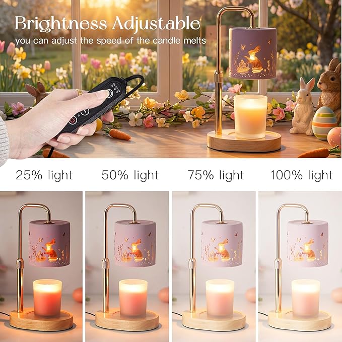Easter Decorations for Home: Pink Candle Warmer Lamp with Timer Height Adjustable Wax Melt Warmer Dimmable Easter Indoor Decor Gift for Women