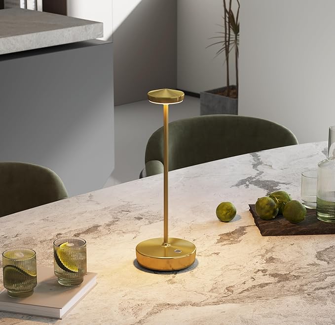 Cordless Table Lamp Rechargeable 2Pack - LED Battery Table Light with 3 Color Temperatures, Stepless Dimming, Waterproof Aluminum for Indoor Outdoor, Patio, Restaurant, Dinner (Brushed Gold)