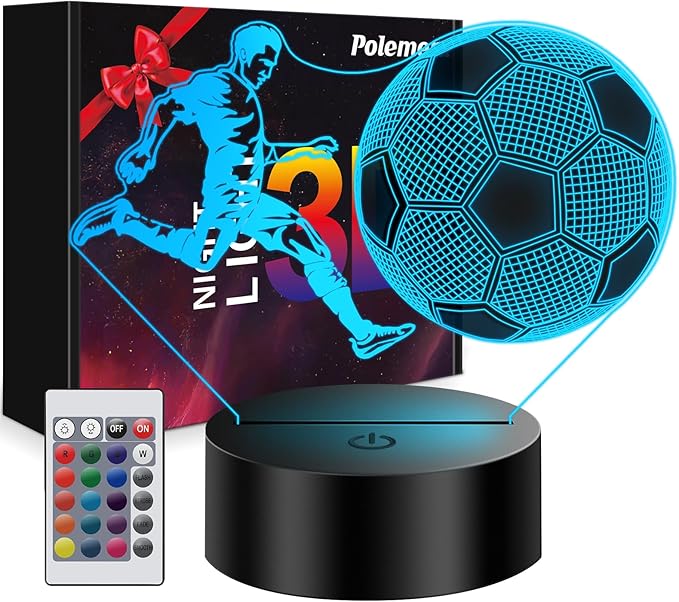 Soccer Gifts for Boys 8-15【Upgraded Athlete icon Version】, 3D Illusion Soccer Lamp Easter Gifts for Kids Teens Boys Girls, 10 Year Old Boy Birthday Gifts for Kids, Boys Room Decor