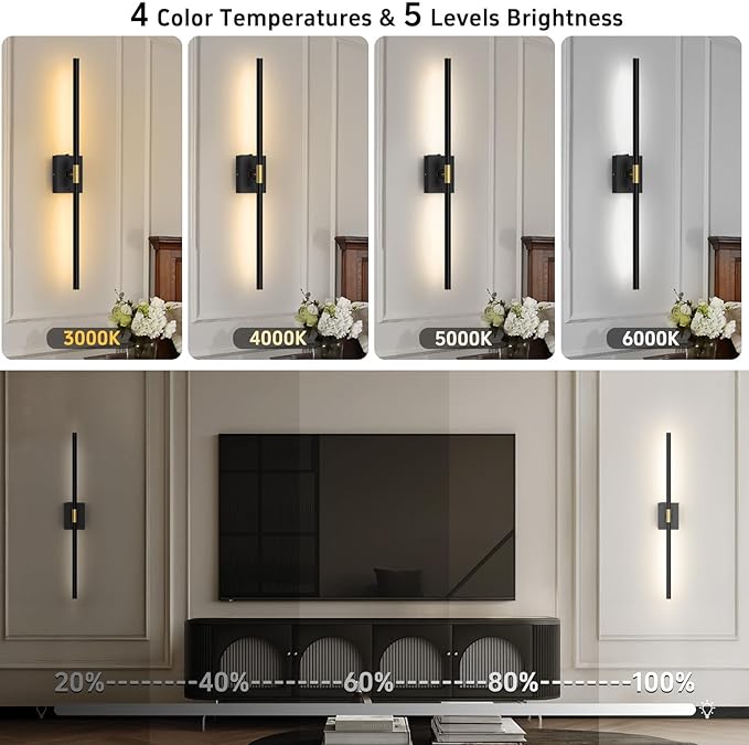 Wall Sconce Battery Operated Wall Light: 10000mAh Wireless Wall Sconces with Remote Control, 360° Rotate Rechargeable Wall Scone for Bedroom Living Room Bathroom Hallway, 31.5 Inch, Black