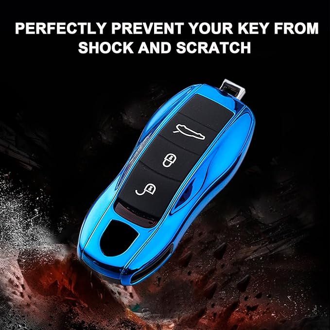 x xotic tech Blue Key Fob Cover Smart Remote Shell Case, 3 pcs Set Full Protection, Compatible with Porsche Boxster Cayman 981 Carrera 911 991 918 Spyder Macan Cayenne Panamera