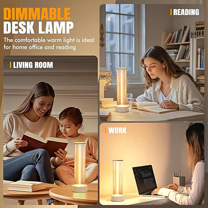 Indoor Outdoor Table Lamp Cordless,Rechargeable Battery Powered Lamp 3-Mode Touch Dimmable,IP54 Waterproof Portable Lamp for Bedside Reading,Patio Grill,Gazebo Party,Camping Tent (White)